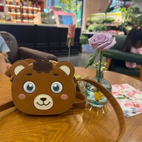 Tas Selempang Beruang Kartun Custom OEM, Bordir Mata 3D Bentuk Hewan, Bahan PU