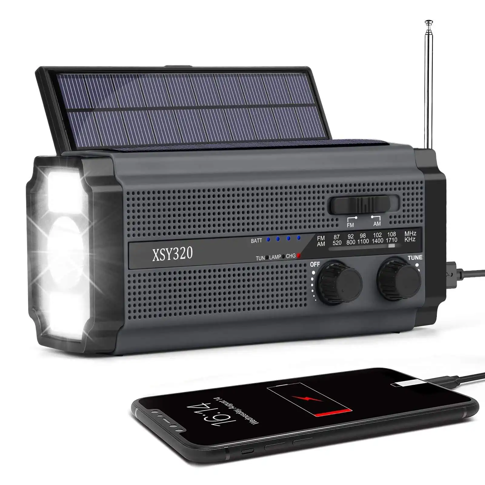 Pannello solare alimentato a batteria Radio, torcia a mano a manovella Multi funzione Radio solare con torcia