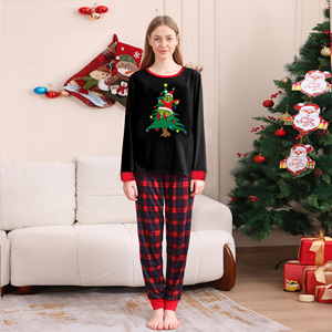 Pyjama en coton imprimé à carreaux <span class=keywords><strong>pour</strong></span> <span class=keywords><strong>femme</strong></span>, rouge et noir, manches longues, élégant, <span class=keywords><strong>pour</strong></span> l'hiver et les tenues d'été 2026 - Product Image 5
