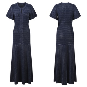 OUDINA Nuovo Elegante <span class=keywords><strong>Abito</strong></span> <span class=keywords><strong>Lungo</strong></span> a Righe con Collo Tondo e Maniche Corte per Donne - Product Image 2