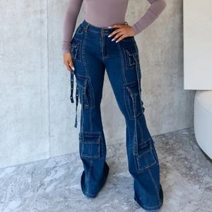 Pantalones Vaqueros de Mezclilla Personalizados para Mujer, con Bolsillos Laterales, Cintura Alta, a la Moda, con 8 Bolsillos, Estilo Cargo - Product Image 1