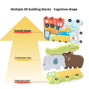 Puzzle 3D in Legno per Bambini con Animali e Veicoli, Gioco Educativo per lo Sviluppo Cognitivo, Puzzle 3D in Legno a Tema Cartoni Animati - Product Image 5