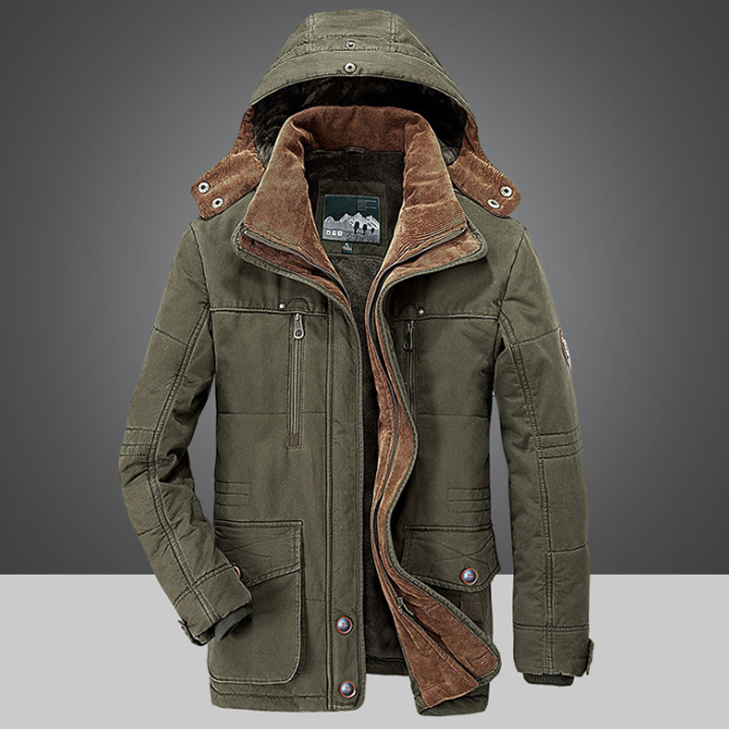 Veste d'hiver chaude à capuche pour homme avec fermeture éclair, beige, L