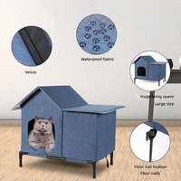 Lit pour chat imperméable, respirant et chaud pour l'extérieur, pliable et détachable avec plateforme surélevée pour protéger des courants d'air ; Villa confortable pour chat en hiver