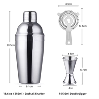 Ensemble de shaker à cocktails Camol personnalisé de 9 pièces, 550 ml, en acier inoxydable, kit de barman, doseur, pilon, passoire, pince à glace, verseur à vin