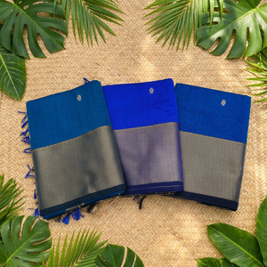 Tissu traditionnel indien tissé à la main Maheshwari Narmada Heavy Border, textile ethnique pour sari, vêtements de cérémonie et tenues festives - Product Image 1
