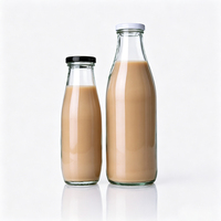 Vente en gros de bouteilles de lait en verre rondes de 200 ml, 250 ml, 300 ml, 500 ml, bouteilles de jus vides pour boissons, café, avec couvercle en métal