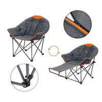 Fauteuil rond surdimensionné rembourré avec repose-pieds amovible, structure métallique portable pour extérieur, avec porte-gobelet et pochette de rangement