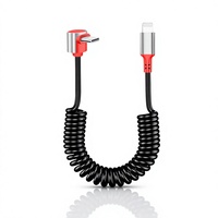 Kabel USB C Melingkar 30W PD, Kabel Pengisi Daya Silikon Dapat Diregangkan dengan Sambungan Siku 90 Derajat untuk iPhone iPad Ponsel Android Mobil