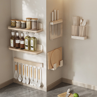 Ensemble d'organisateurs de cuisine en plastique à 5 pièces, à fixer au mur, sans perçage, support adhésif pour épices, porte-couteaux, écologique, gain de place pour les outils