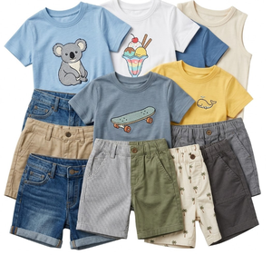 Conjuntos de Verano al por Mayor para Niños, Unisex, de Algodón, Combinables, Camisetas y Pantalones - Product Image 1