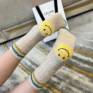 Wholesale Fashion Smiley Face Knit Sweater Socks Men Women Creative Street Trending Crew Socks