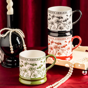 <b>Ceramic</b> Mug With Flowers Pattern Green Handle Single <b>Cup</b> For Coffee Tea Drink - Product Image 1