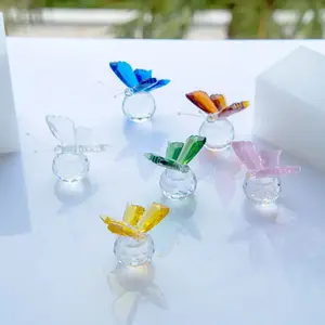 Factory Cheap Wholesale Nice Colorful Crystal Wedding Promotional Gift K9 Crystal Glass Butterfly For Home Living Decoration