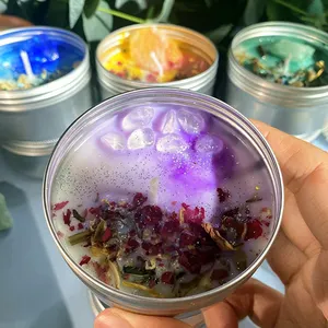 Crystal Stone Aromatherapy Plant Essential Oil Dried Flower Soy Tin Candles For Bedroom Scented Candles