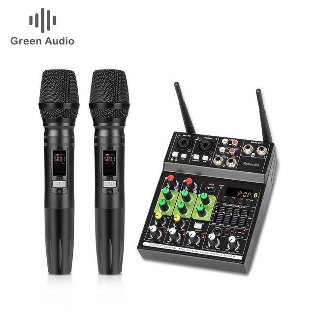 GAX-GT4 Audio Mixer 4 Channel USB With UHF Wireless Microphone for KTV DJ Recording Home Party Church Studio Portable Mixing