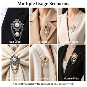 Broche personnalisable en perles et filigrane avec chaîne et pompon pour femmes, idéale pour costumes, manteaux, robes, foulards et tenues de cérémonie - Product Image 3