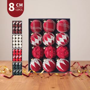 Custom Luxury Modern Style Plastic <b>Flocked</b> Rhinestone Colorful Ball Ornaments Set 8Cm 12Pcs Factory <b>Christmas</b> <b>Tree</b> - Product Image 1