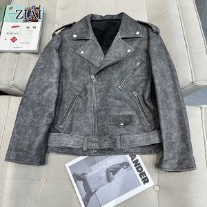 جاكيت جلد للدراجات النارية للنساء بالجملة مقاس كبير جاكيت جلد مغسول من مادة صناعية جاكيت جلد مولي مي - Product Image 6