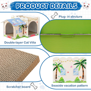 2 Story Cardboard Cat House with Scratcher Pad for Small Kitten Multi Level Durable Cat Condo & Villa for Small <b>Animals</b> - Product Image 4