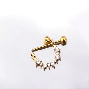 Body Piercing Jewelry Gold Plating Color Stainless Steel <strong>Nipple</strong> Rings Tongue Rings CZ Crystal Barbell Cartilage <strong>Earrings</strong> - Product Image 6