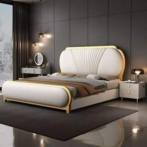 เตียงคิงไซส์แบบพับได้โครงเตียงขนาดควีนไซส์พร้อมลิ้นชักชุดที่นอนดีไซน์หนังคุณภาพสูงเตียงหนังคิงไซส์ - Product Image 5