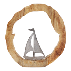 Scultura in legno di mango con figurina di barca a vela per decorazione d'interni - Product Image 4