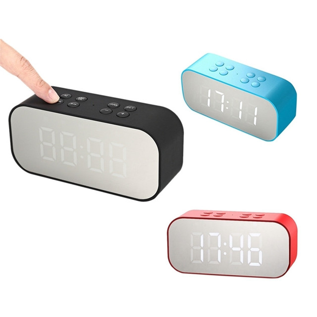 AFK Stereo Mini Portable Wireless Speaker with Mirror BT Bluetooth Speaker Alarm Clock Function Subwoof Speaker