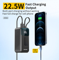 Batería Externa Aspor A362, la Más Vendida, con Carga Rápida de 65W, 20000mAh, Doble USB, para Teléfono Inteligente, con Cables Integrados