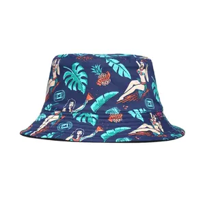 Boné de balde de luxo bordado com aba larga personalizado, chapéu de balde com estampa dupla face reversível com logotipo personalizado para mulheres