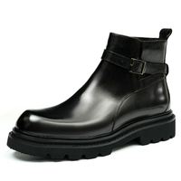 Sepatu Boots Pria Kulit Chelsea Hitam Model Round-Toe untuk Musim Gugur/Dingin, Bahan Kulit Sapi Berkualitas Tinggi, Model Slip-On, Ringan