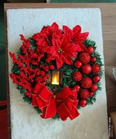 Dekorasi Rumah Natal Gantungan Pintu Bunga Merah Lampu Minyak Pita Berry Bunga Yesus Karangan Bunga