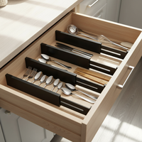 Lot de 4 séparateurs de tiroir extensibles en bambou pour cuisine, salle de bain, rangement de vêtements, organisateur noir