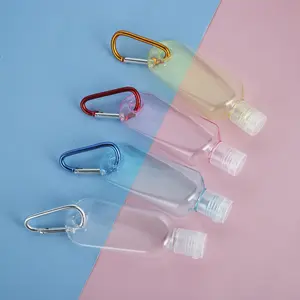 Warna Kustom 30Ml Plastik PETG Gantung Pembersih Tangan Botol Semprot dengan Carabiner Gantungan Kunci Klip