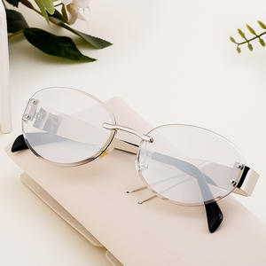 Lunettes de soleil ovales sans monture pour femmes, monture en PC, verres verts, protection UV400, design tendance - Product Image 3