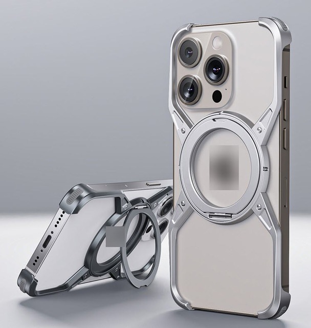 Hot Selling Aluminium Alloy Magnetic Frame Rimless Phone Case With Magnetic 360 Rotation Holder for Iphone 16 15 14 13 Pro Max