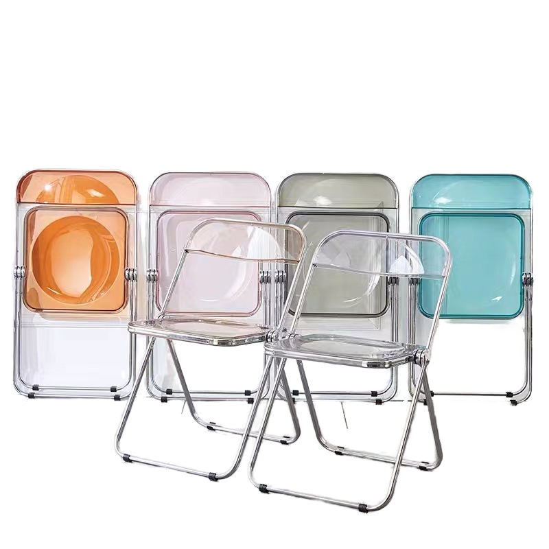 Factory Wholesale Office Meeting Backrest Chair Training Exhibition Chair Industrial Net Red Transparency Folding Chair Cafe
