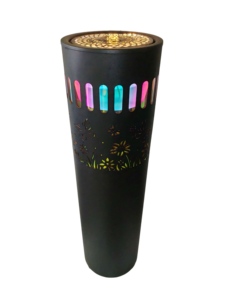 Fontaine d'eau moderne noire sur pied avec découpes florales LED colorées, cascade intérieure pour la décoration de la maison, du bureau ou du hall - Product Image 2