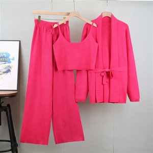 Vente en gros d'ensembles de vêtements d'<span class=keywords><strong>hiver</strong></span> personnalisés pour filles, pulls en tricot décontractés et pantalons, ensembles de 2 pièces pour femmes, cardigan à lacets - Product Image 3