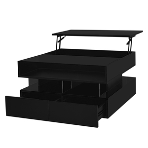 <span class=keywords><strong>Table</strong></span> <span class=keywords><strong>basse</strong></span> relevable avec 2 tiroirs, plateau <span class=keywords><strong>en</strong></span> <span class=keywords><strong>verre</strong></span> et finition ultra brillante, espace de rangement dissimulé et éclairage LED pour salon - Product Image 4