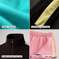 Ensemble deux pièces pour femme en polyester, style sportif, automne, coupe ajustée, veste sweat à capuche entièrement zippée à col montant et pantalon de survêtement