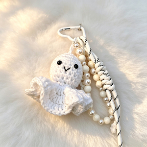 Llavero de ganchillo hecho a mano con diseño de fantasma, bonito muñeco de algodón tejido, amuleto para bolso, correa estética de perlas, colgante para mochila, regalo - Product Image 2
