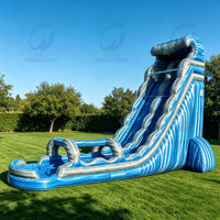 Toboggan gonflable en bâche PVC bleue certifiée CE de 0,55 mm, tunnel personnalisé, toboggan sec pour aire de jeux extérieure