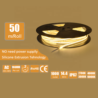 Tidak perlu adaptor cob 220v led strip cahaya ce rohs 10m 50m 100m tegangan tinggi cob 220V led strip cahaya