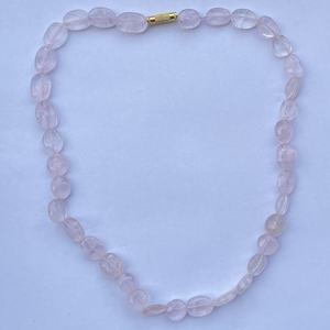 8mm Natural Pink Rose Quartz Stone Smooth Oval Gemstone Beads Cute Unisex Sterling Silver Anniversary Necklace AAA Grade IGI - Product Image 1