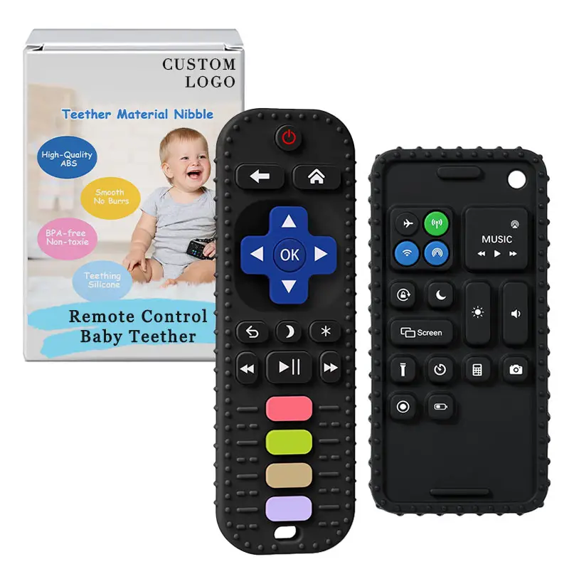 CPC BPA 무료 실리콘 전화 모양의 아기 젖니가 남 장난감 음식 학년 전화 TV 아기를위한 원격 제어 Teether