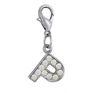 Ciondolo a forma di lettera P in cristallo placcato argento con strass per la creazione di gioielli - Product Image 1
