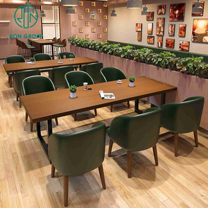 Gran oferta, mesa redonda de madera para <span class=keywords><strong>comida</strong></span> rápida personalizada, silla de cuero para café, cabina verde, banco, asientos, restaurante, juegos de muebles comerciales - Product Image 4