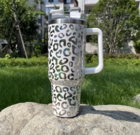 Vaso Térmico de 40oz/30oz con Diseño de Leopardo, Asa y Gran Capacidad, Recubierto en Polvo, para Cerveza Fría