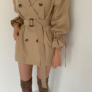 Elegant Women Fashion Loose Flare Sleeve Double Breasted <strong>Coat</strong> Ladies Khaki <strong>Knee</strong> <strong>Length</strong> Windbreak <strong>Coat</strong> Trench - Product Image 2